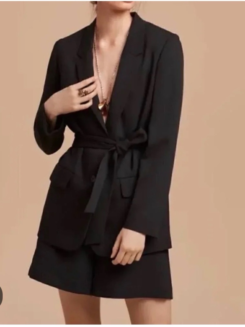 Aritzia Wilfred Novella Black Belted Linen Blend Blazer
